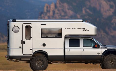 EarthRoamer Turns Ford Trucks Into Off-Road Campers | Cool Material Dodge Camper Van, Pickup Camper, Off Road Camping, Adventure Campers, Expedition Truck, Off Road Camper, Cool Campers, Truck Camping, Overland Vehicles