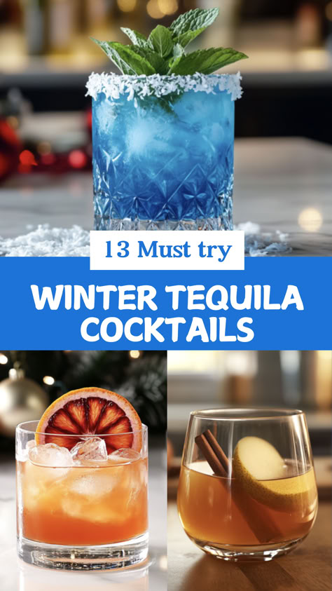 Winter Tequila Cocktails Festive Tequila Cocktails, Holiday Tequila Drinks, Christmas Drinks Tequila, New Years Tequila Cocktail, Christmas Cocktails With Tequila, Holiday Cocktails Tequila, Tequila Holiday Drinks, Tequila Winter Cocktails, Christmas Drinks With Tequila