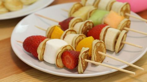 Pancake Kabobs, Cranberry Pancakes, Banana Foster Pancakes, Lemon Crepes, Chocolate Ingredients, Fruit Kebabs, Cinnamon Honey Butter, Breakfast Crepes, Pancake Bites