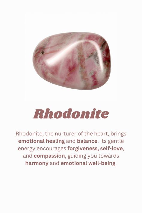 polished rhodonite with a list of benefits Rhodonite Crystal Meaning, Wallpaper Crystal, Crystal Grimoire, Crystal Benefits, Meaningful Things, Rhodonite Crystal, Witch Things, Natural Philosophy, Crystal Aesthetic