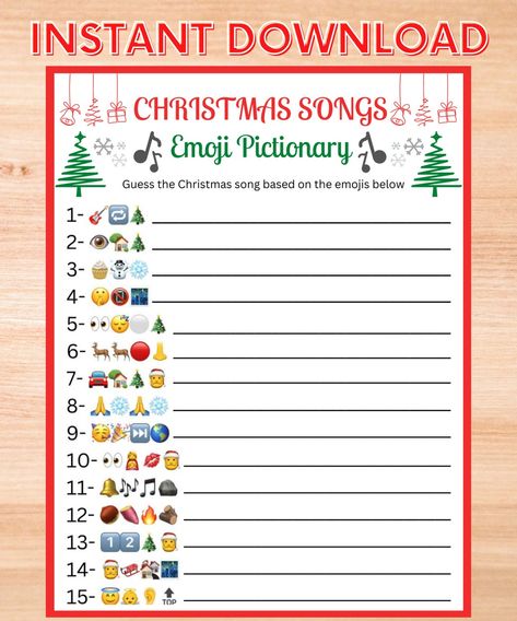 Christmas Song Emoji Pictionary Christmas Printable Party - Etsy Canada Christmas Emoji Game With Answers, Christmas Emoji Game, Christmas Printable Games, Christmas Emoji, Emoji Game, Christmas Games For Adults, Christmas Party Activities, Xmas Games, Xmas Movies