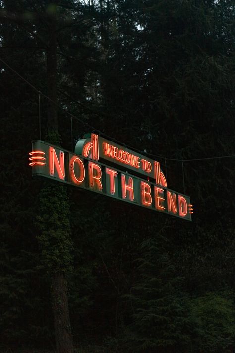 a neon sign that reads welcome to north bend North West Aesthetic, Bend Oregon Winter, Pacific Northwest Aesthetic, Northwest Aesthetic, North Bend Oregon, Oregon Aesthetic, Oregon Winter, City Ideas, Oregon Life