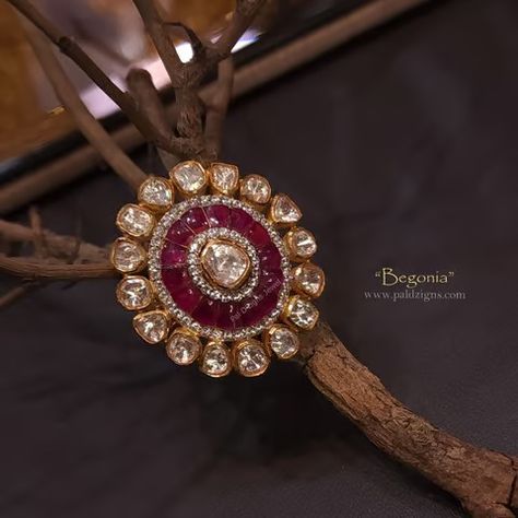 Begonia Moissanite Polki Ring Polki Rings Design, Mango Mala Jewellery, Polki Rings, Jewellery For Wedding, Mango Mala, Kundan Jewellery Bridal, Mala Jewelry, Indian Bridal Jewellery, Ring Jewellery Design