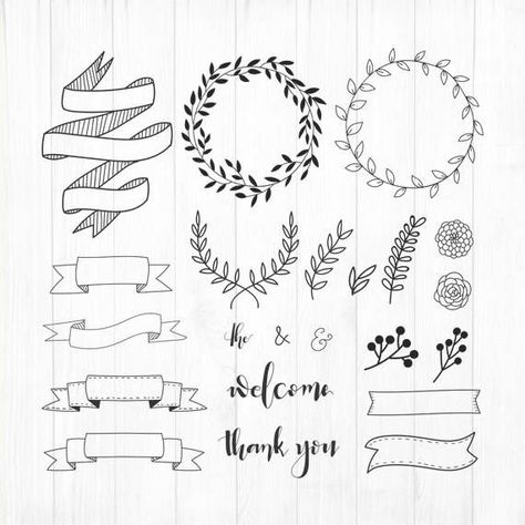 Leaf Calligraphy, Floral Wreath Svg, Wreath Svg, Wreath Drawing, Floral Doodle, Hand Lettering Inspiration, Leaf Clipart, Hand Drawn Floral, Bullet Journal Aesthetic