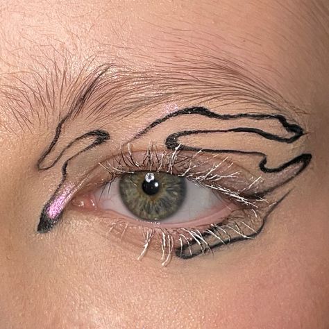 Squiggle Eyeliner, Swirly Eyeliner, Graphic Liner Makeup Black, Abstract Eyeliner, Spiral Makeup, Eyeliner Art, Hippie Makeup, Artsy Makeup, Funky Makeup