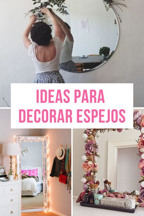 Una de las cosas que le de más vida a una habitación es un #espejo. Así que si tienes uno medio descuidado checa estas ideas para decorarlo.  #Decoración #DIY Espejos En La Sala Ideas, Ideas Para Espejos, Ideas Para Espejos En Cuarto, Dyi Mirror, Mirror Diy Ideas, Ideas Para Decorar Espejos, Labor Day Design, Bedroom Decor For Teen Girls, Dining Room Buffet