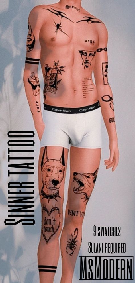 SINNER TATTOO 😈 | Patreon Sims 4 Tattoo Artist Mod, The Sims 4 Male Tattoo Cc, Male Sims Tattoo Cc, Sims 4 Tattoo Patreon, Tattoo Cc The Sims 4 Patreon, Sims 4 Men Tattoos, Tattoo Sims 4 Cc Male, Sims 4 Cc Tattoos Men, Sims 4 Cc Men Tattoo