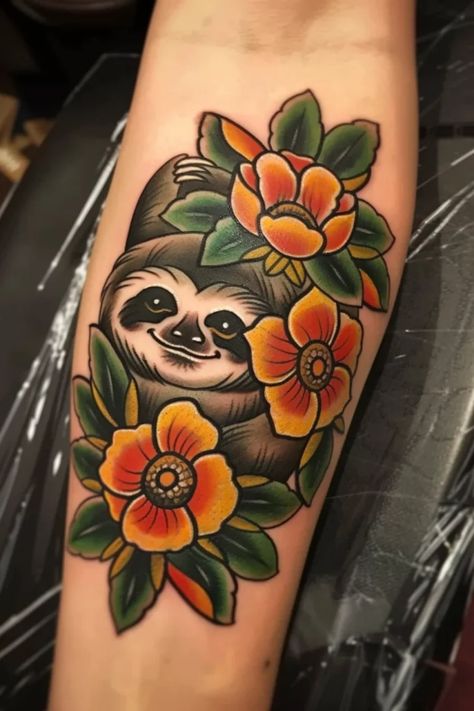 Discover a collection of charming sloth tattoo ideas for women and men. Whether you prefer small and simple designs or cute detailed illustrations, these sloth tattoo designs offer a whimsical addition to your body art. From intricate designs to minimalist outlines, find the perfect sloth tattoo design that resonates with your style and personality. Sloth Tattoo Design, Sloth Tattoo Ideas, Sloth Tattoo, Foot Tattoos For Women, A Sloth, Tattoo Ideas For Women, Classic Tattoo, Subtle Tattoos, Foot Tattoos