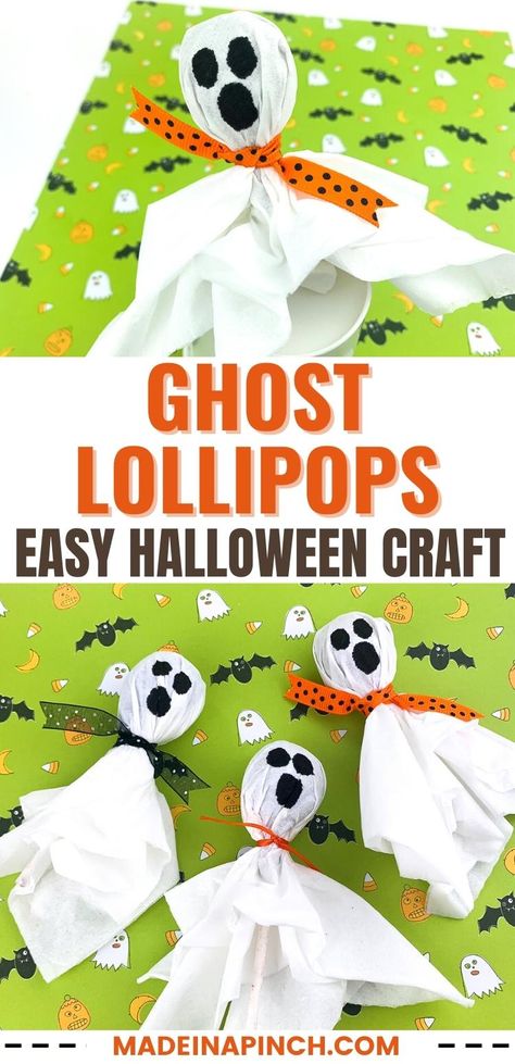 Halloween Sucker Ghosts, Sucker Ghost Craft, Ghost Sucker Craft, Ghost Pom Pom Poppers, Sucker Halloween Crafts, Ghost Suckers Halloween, Sucker Ghosts, Ghost Suckers, Lollipop Ghost