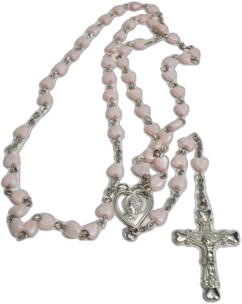 Pink Rosary, Light Pink Heart, Prayer Catholic, Masquerade Costumes, Rosary Beads, Pocket Mirror, Cross Designs, Heart On, Plastic Beads