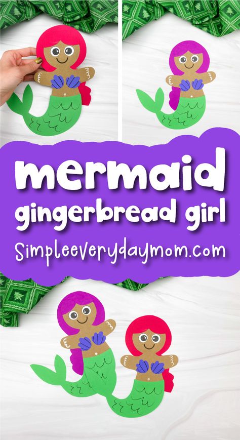 Kids will love getting creative with this fun mermaid gingerbread man craft! Download the free template and make it with preschool, kindergarten, and elementary children. It's a cute disguise a gingerbread man project that children can make at home or in the classroom or daycare! Gingerbread Man Kindergarten, Disguise A Gingerbread Man, Gingerbread Kindergarten, Gingerbread Man Craft, Gingerbread Man Crafts, Girl Craft, Gingerbread Man Activities, Kindergarten Projects, Paper Bag Crafts