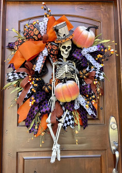 Mr. Bones Wreath, Skeleton Wreath, Halloween Wreath, Skull Wreath, Skeleton Decor, Halloween Front Door, Halloween Decor, Skull Decor Skeleton Wreaths For Front Door, Halloween Wreath With Skeleton, Skull Wreaths For Front Door, Skeleton Wreath Halloween, Halloween Skeleton Wreaths, Front Door Halloween Decor, Spooky Board, Door Halloween Decor, Wreath Business