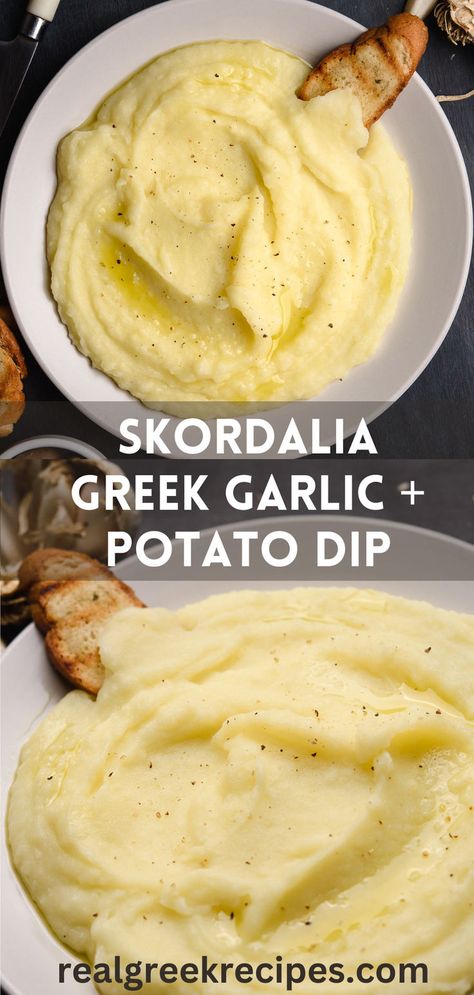 Greek Side Dishes, Eating Raw Garlic, Potato Dip, Greek Menu, Greek Diet, Greek Dip, Greek Appetizers, Greek Dinners, Greek Potatoes