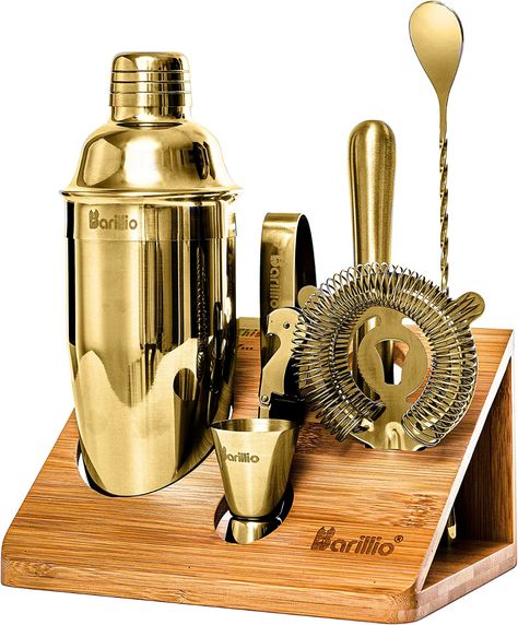 Bartender Set, Bartending Kit, Mixology Bar, Bartender Kit, Mixology Set, Wood Partition, Gold Drinks, Bartender Tools, Home Bar Accessories