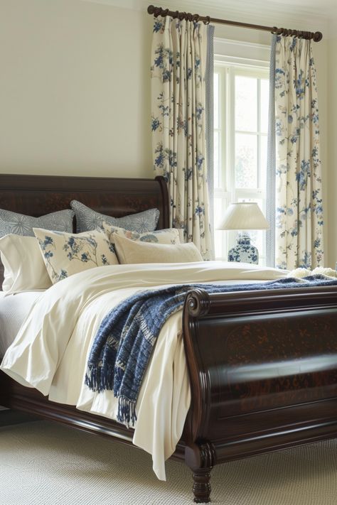 Blue and cream bedrooms offer a serene and sophisticated vibe perfect for unwinding. See more inspiration here. French Bedroom Blue, Blue Toile Bedroom, Blue And Cream Bedroom Ideas, White And Blue Bedroom, French Blue Bedroom, Blue And Cream Bedroom, Cream Bedroom Ideas, Navy Blue Bedroom, Blue And Gold Bedroom