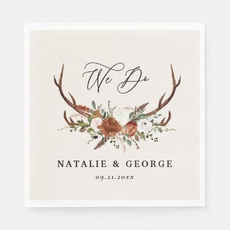 $48.50 | Stag rustic botanical wedding terracotta floral #stag, rustic, botanical, floral, burgundy, farmhouse, barn, elegant, script, we do Rustic Botanical Wedding, Green Pampas, Wedding Terracotta, Beverage Label, Terracotta Blush, Modern Wedding Design, Antler Wedding, Stag Antlers, Floral Napkins