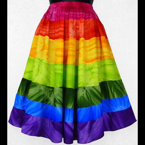 _rainbow_spectrum_tiered_skirt_knee_length_multi_color_elastic_waist Long Green Skirt, Full Rainbow, Rainbow Spectrum, Rainbow Skirt, Pleated Chiffon Skirt, Floral Pleated Skirt, Tiered Ruffle Skirt, Tiered Skirts, Black And White Skirt