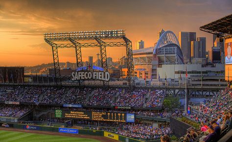 safeco field. the most beautiful ballpark in baseball. easily. Safeco Field, Nice Sunset, Seattle Photos, Mlb Wallpaper, Field Wallpaper, Baseball Park, The Emerald City, Gorgeous Places, Emerald City