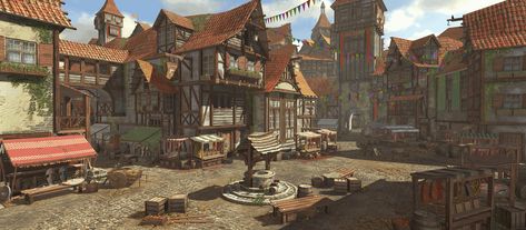 Vila Medieval, Fantasy Village, Medieval Market, Look Wallpaper, Fantasy Town, Final Fantasy Ix, Village Photos, Medieval Houses, Fantasy Background