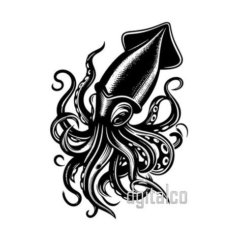 Squid Hand Tattoo, Squid Logo Design, Squid Tattoo Design, Traditional Tattoo Octopus, Squid Logo, Squid Tattoo, Octopus Graphic, Traditional Tattoo Flowers, Tattoo Flowers