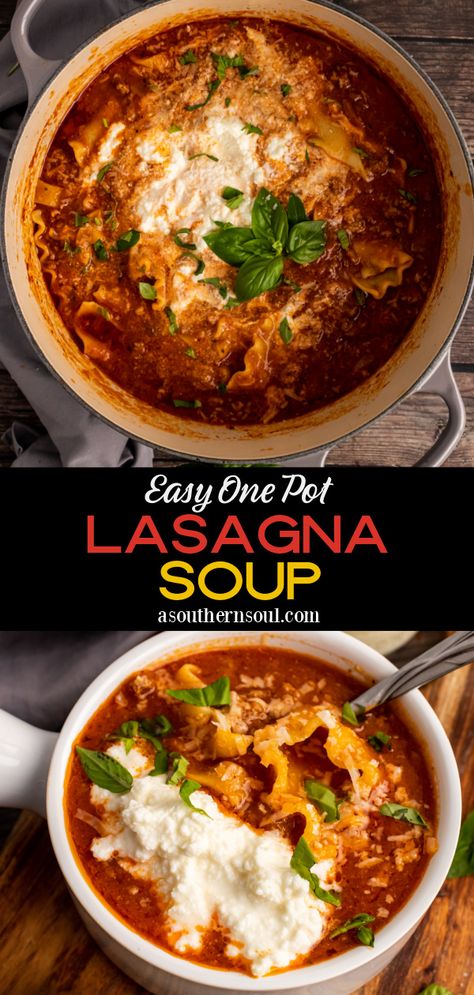 Easy One Pot Lasagna Soup, Croc Pot Lasagna Soup, Lasagna Soup Recipe Dutch Oven, Crockpot Lasagna Soup With Spaghetti Sauce, Lasagna Soup Dutch Oven, Quick And Easy Stove Top Dinner Recipes, Lasagna Soup Recipe Instant Pot, Dutch Oven Lasagna Soup, Cold Weather Food Easy