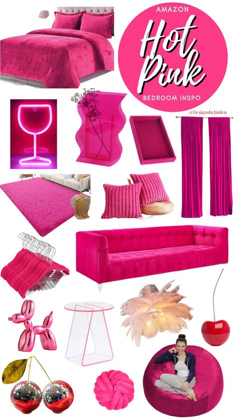 Hot Pink Home Decor, Hot Pink Room Decor, Hot Pink Bedroom, Pink Beauty Room, Pink Couch Living Room, Hot Pink Furniture, Pink Apartment Decor, Hot Pink Room, Hot Pink Bedrooms