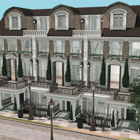 London Townhouses | Patreon Bloxburg London Townhouse, Luxury Apartment Exterior, Sims 4 Old Money House, Sims 4 Townhouse Floor Plans, Apartment Complex Sims 4, Sims 4 Cc Townhouse, Sims 4 London, Sims 4 Townhouse Build, Sims 4 Estate