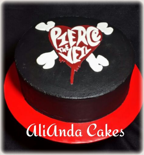 Pierce the Veil cake.  www.facebook.com/AliAndaCakes Pierce The Veil Birthday Party, Pierce The Veil Birthday Cake, Pierce The Veil Birthday, Pierce The Veil Cake, Fandom Cakes, Tiffany Sweet 16, Rocket Cake, Halloween Cake Topper, Cake Banner Topper