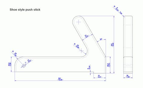 Shoe push stick 1 - Drawing Table Saw Push Stick, Bed Woodworking Plans, Push Stick, Circular Saw Table, Block Plan, Woodworking Table Saw, Table Saw Jigs, 2d Drawing, Woodworking Jig