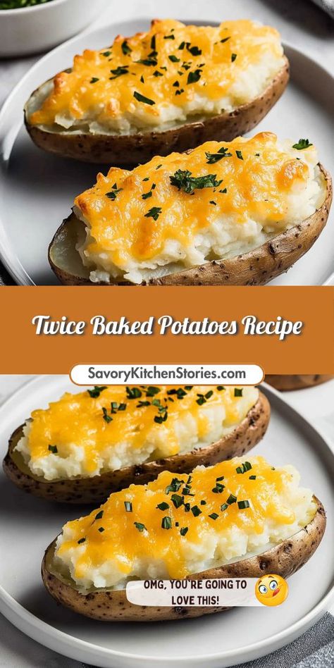 Want to impress your family with a gourmet side dish? This twice baked potatoes recipe is a delightful addition to any steak dinner, offering rich flavors and a comforting texture. Don't forget to save this gem for your next culinary adventure with steak! Recipe For Twice Baked Potatoes, Easy Twice Baked Potatoes, Twice Baked Potatoes Recipe, Best Twice Baked Potatoes, Baked Potato With Cheese, Steak Dinner Sides, Steak Side Dishes, Baked Potato Recipes, Cozy Dinner