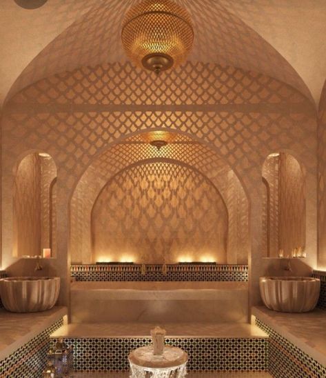 Home Hamam, Moroccan Hamam, Modern 70s Home, Spa Vanity, Art Nouveau Bathroom, Roman Bath House, Moroccan Hammam, Arabic Interior Design, Moroccan Bath