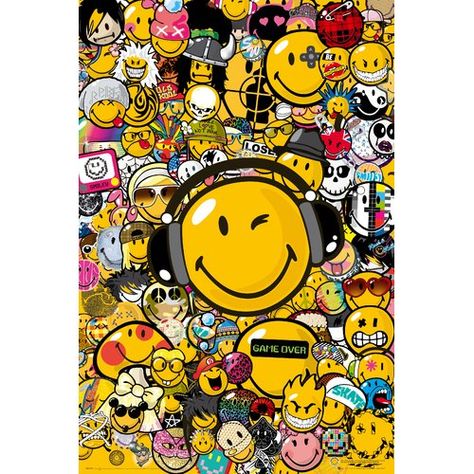 Smiley Tribal Graphic Art Print on Wood East Urban Home Door Poster, Graffiti Wallpaper Iphone, Doodle Art Drawing, Acid House, Sticker Bomb, Graffiti Wallpaper, Smiley Faces, Buy Wall Art, Affordable Wall Art