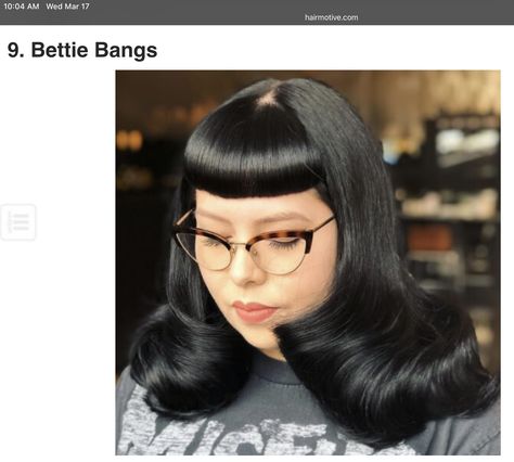 Different Types Of Bangs, Type Of Bangs, Types Of Bangs, Betty Bangs, V Bangs, Bettie Bangs, Bangs Cut, Short Haircuts With Bangs, Rockabilly Hair