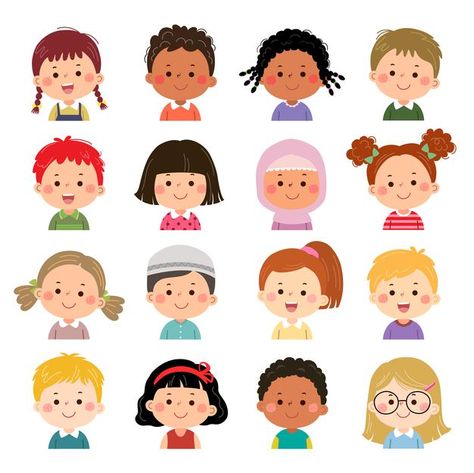 Set of kids faces, avatars, children hea... | Premium Vector #Freepik #vector #kids #girl #cartoon #face 가족 일러스트, Kids Doodles, Kids Head, Kids Vector, Face Illustration, Kids Clipart, Cartoon Faces, Preschool Kids, Kids Portraits