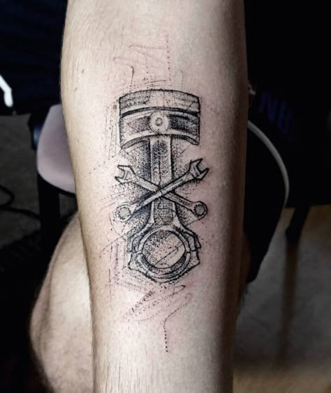 Wrench Tattoo Mechanic, Wrench Tattoo, Piston Tattoo, Engine Tattoo, Mangas Tattoo, Mechanic Tattoo, Bike Tattoos, Web Tattoo, Tattoo Car