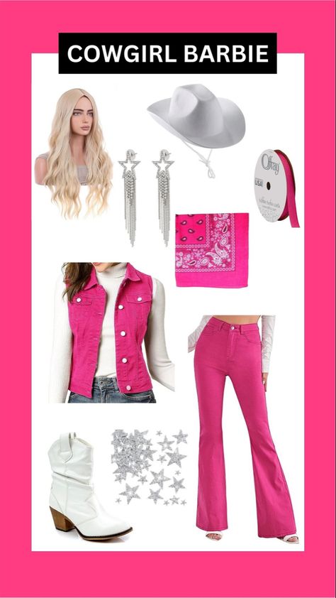 Pink Barbie cowgirl outfit Country Barbie Outfits, Western Barbie Outfit, Cowgirl Barbie Costume, Cowgirl Barbie Outfit, Cowgirl Barbie Halloween Costume, Barbie Cowgirl Outfit, Barbie Cowgirl Costume, Cowboy Barbie, Cowgirl Costume Diy