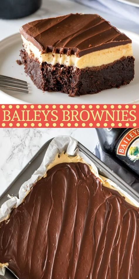 Baileys Brownies, Bailey Brownies, Irish Cream Frosting, Baileys Irish Cream Recipes, Cream Ganache, Irish Cream Recipe, Brownie Desserts Recipes, Irish Desserts, Baileys Recipes