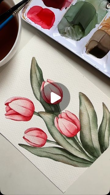 Lorena Hidalgo Ilustraciones on Instagram: "Red tulips ❤️🍒" Watercolor Tulips, Drawing Flowers, Red Tulips, Flower Drawing, Watercolor Art, Tulips, Drawings, Water, Flowers