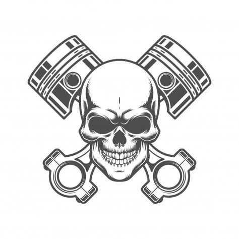 Wrench Tattoo, Piston Tattoo, Pistons Logo, Cool Skull Drawings, Tattoo Skulls, Car Part Art, Skull Quote, Mechanic Tattoo, Harley Davidson Artwork