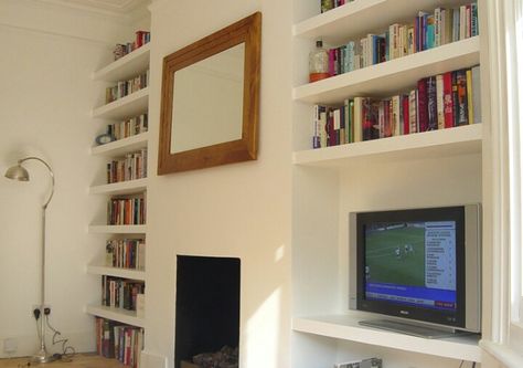 Alcove Shelves  osgoi hwn Side Of Fireplace Ideas, Victorian Shelving, Either Side Of Fireplace, Alcove Bookshelves, Shelves Around Fireplace, Side Of Fireplace, Alcove Shelves, Alcove Storage, Alcove Cupboards