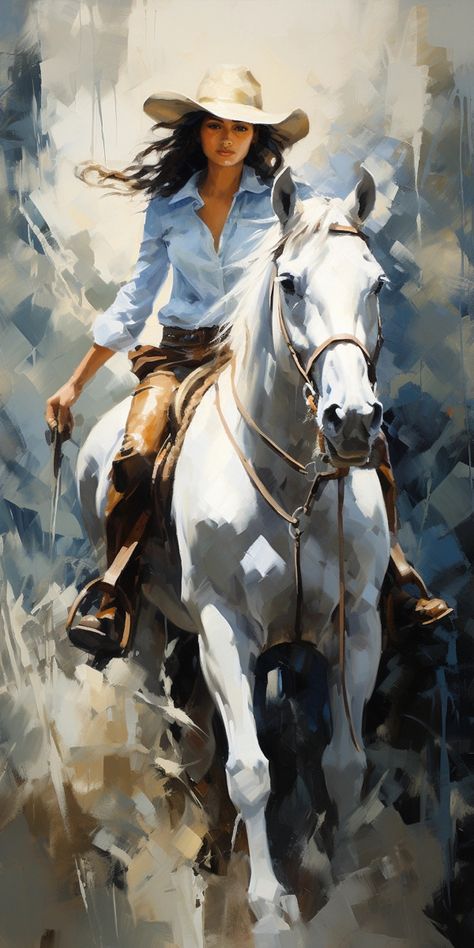 Cai Arabi, Horse Canvas Painting, Western Artwork, Cowgirl Art, Female Art Painting, Cowboy Art, Arte Animal, 판타지 아트, White Horse