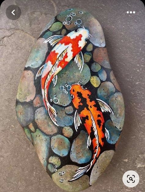 Ikan Air Tawar, Koi Painting, Garden Rock Art, Koi Art, Brick Art, Diy Rock Art, Painted Rock Animals, Art Pierre, Stone Art Painting