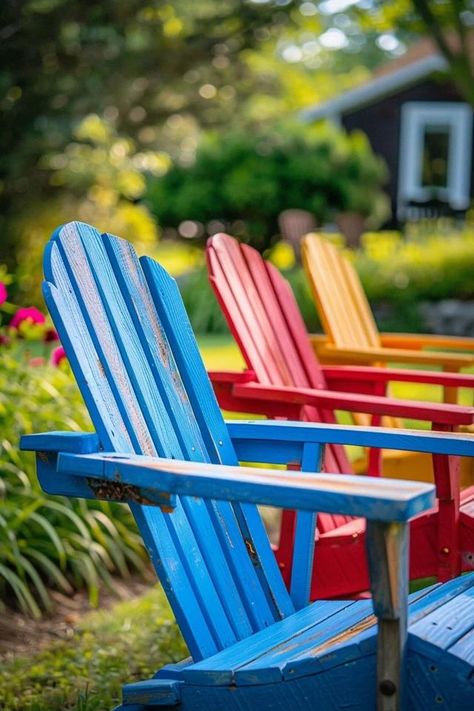 How To Clean Adirondack Chairs: Maintenance Guide Clean Outdoor Furniture, Small Urban Garden, Backyard Balcony, Cozy Patio, Backyard Inspiration, Online Interior Design, Rural Landscape, Adirondack Chairs, Dining Room Walls