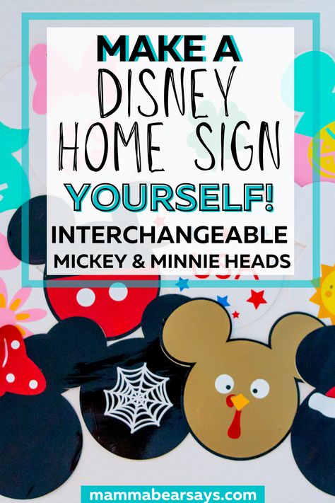 This DIY Disney HOME seasonal and holiday sign is a great way to bring some Disney magic into your home along with celebrating the holidays and seasons! You can make this interchangeable Mickey & Minnie head sign with your Cricut machine and is the perfect DIY modern farmhouse home decor piece #cricutmade #cricutcreated #cricutcraft #cricutcrafting #diy #diyhomedecor #homedecor #disneyhome #disneydecor #disneyfamily #disneylife #disneylove #disneyap #diydisney Disney Home Sign Diy, Disney Christmas Signs Wooden, Disney Signs Diy, Disney Water Bottles Diy, Disney Home Decor Diy Craft Ideas, Diy Disney Crafts For Adults, Disney Welcome Sign Front Doors, Cricut Decor Projects, Disney Home Sign