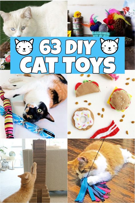 DIY Cat Toys - One Crazy Mom Diy Sewing Cat Toys, Easy To Make Cat Toys, Wooden Cat Toys, Cat Toys Diy Easy Simple, Kitten Enrichment Diy, Homemade Kitten Toys, Interactive Cat Toys Diy, Diy Cat Toys Easy Cardboard Boxes, Cat Toys For Cats