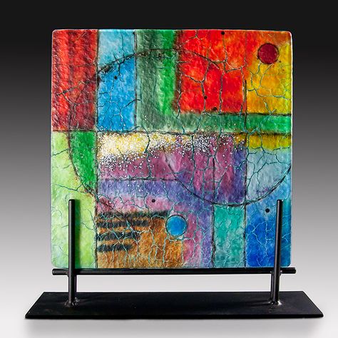 15" x 15" fused glass abstract by Nancy Cann Abstract Fused Glass Art, Fused Glass Reactive Projects, Fused Glass With Murrini, Stained Glass Fuse Muse Fused Glass, Fused Glass Artwork Sculptures & Statues, Contemporary Glass Art, Cast Glass, Contemporary Glass, Fused Glass Art