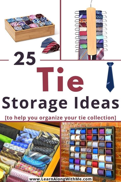 Here is another article in our series on bedroom organization. These tie storage ideas will help you get your necktie collection organized and stored for easy access.
There are several ways to hang ties in a closet, ideas to store ties in a drawer and even some tie storage ideas that make use of wasted space behind the bedroom door. 

if you or your partner needs help with tie organization, you should check out our article. 


#bedroomstorage  #tiestorageideas  #tieorganization #closetstorage Tie Storage Ideas, Sock Storage Ideas, How To Store Ties, Organization Hacks Diy, Tie Storage, Tie Box, Tie Holder, Tie Hanger, Belt Storage