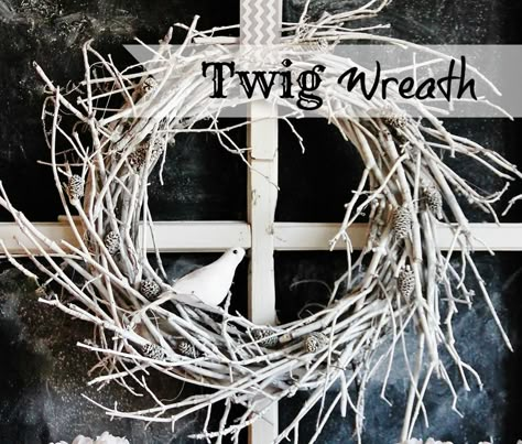 Winter Twig Wreath White Twig Wreath, Twig Wreaths, Twig Crafts, Wreath Project, Twig Wreath, White Wreath, Wreath Tutorial, Diy Wreaths, Winter Diy