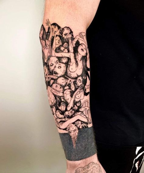 Creepy Sleeve Tattoo, Demon Tattoo Female, Scary Tattoo Designs, Sick Tattoo, Scary Tattoos, 4 Tattoo, Creepy Tattoos, Spooky Tattoos, Stomach Issues