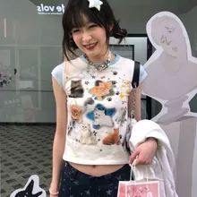 anime clothes - Buy anime clothes with free shipping on AliExpress Patchwork Tshirt, Patchwork Crop Top, Japanese Harajuku, Baby Graphic Tees, Clothing Details, Kawaii Cat, Harajuku Fashion, Retro Prints, Cat Print